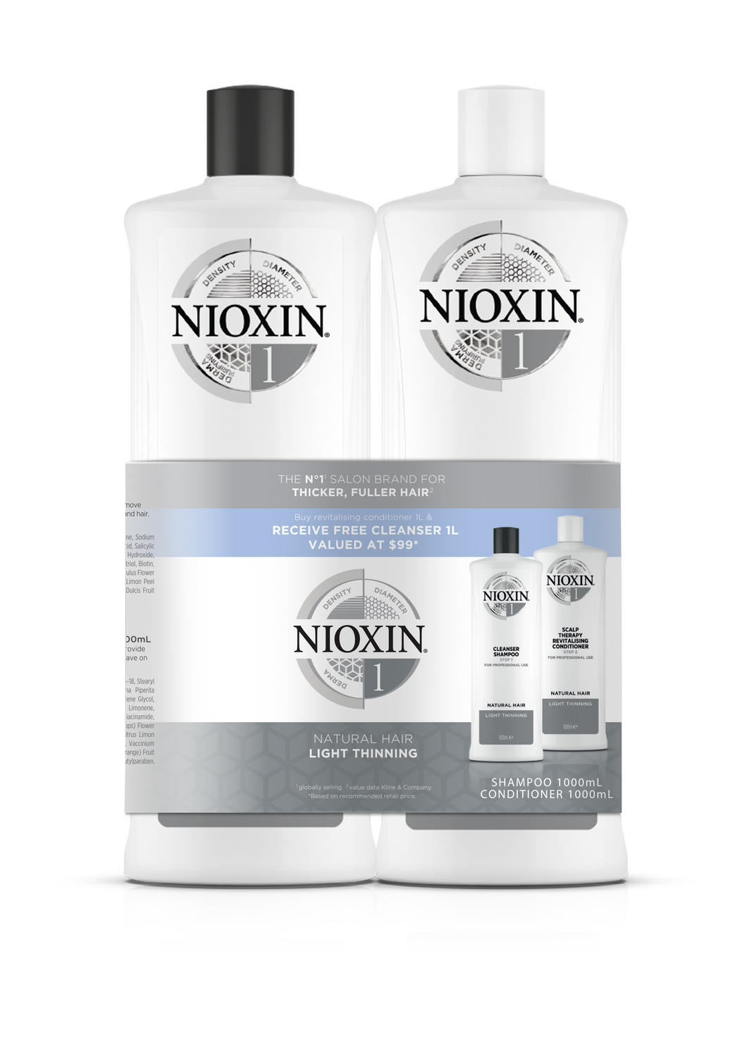 Nioxin System 1 Cleanser Shampoo and Scalp Therapy Revitalising Conditioner 1000ml Bundle