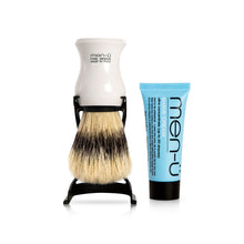 Load image into Gallery viewer, men-ü Barbiere Shaving Brush with Shave Cream 15ml l &amp; Stand - White