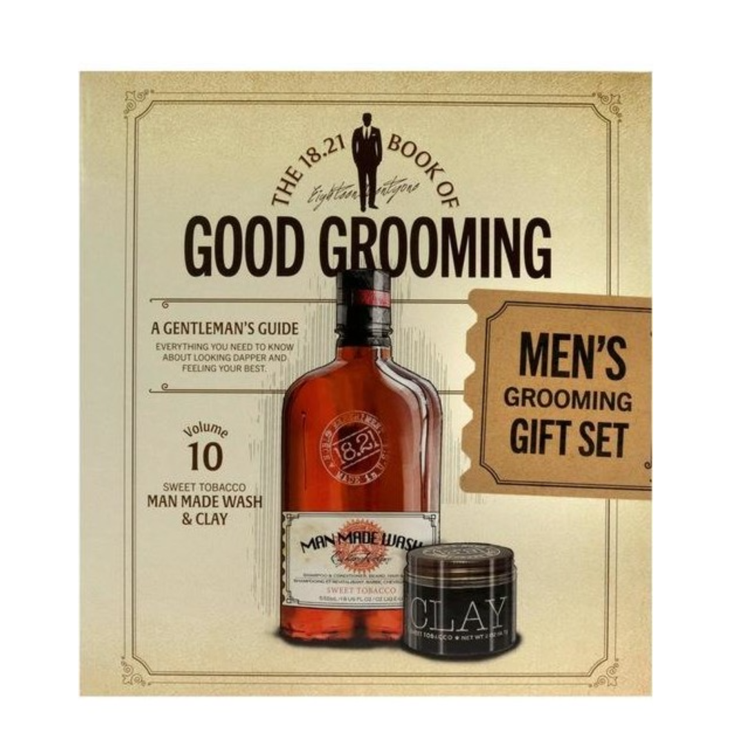 18.21 Faux Book Gift Set Vol.10 - Man Made Wash 18oz & Clay 2oz - Sweet Tobacco