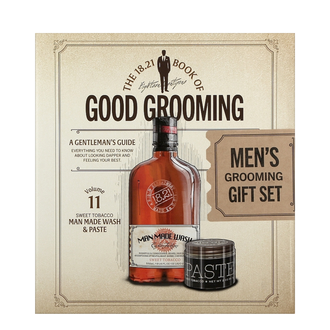 18.21 Faux Book Gift Set Vol.11 - Man Made Wash 18oz & Paste 2oz - Sweet Tobacco