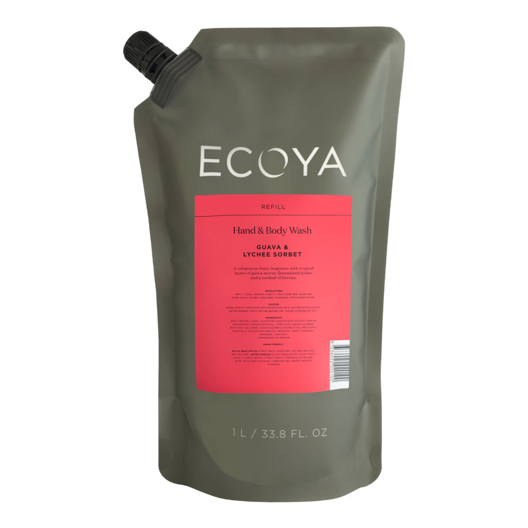 ECOYA Hand & Body Wash Refill 1000ml - Guava & Lychee Sorbet