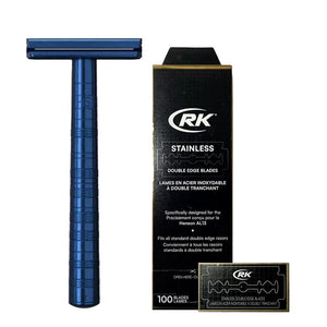 Henson Shaving AL13-M DE Safety Razor Steel Blue & Blades Bundle
