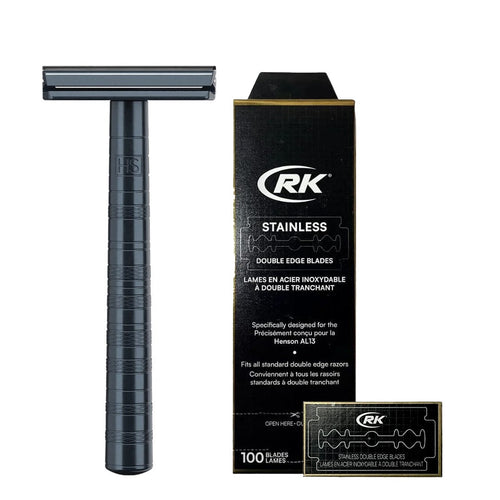 Henson Shaving AL13 Aggressive DE Safety Razor Gray & Blades Bundle