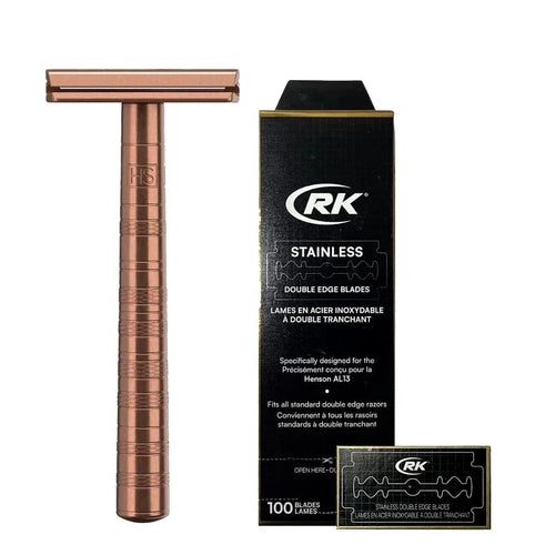 Henson Shaving AL13 DE Safety Razor Copper & Blades Bundle