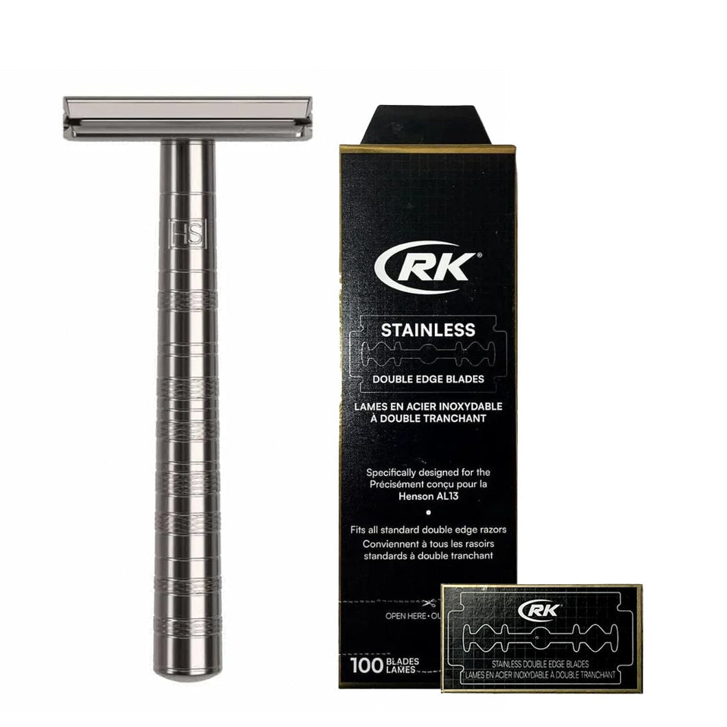 Henson Shaving Ti22 Medium DE Safety Razor Titanium & Blades Bundle