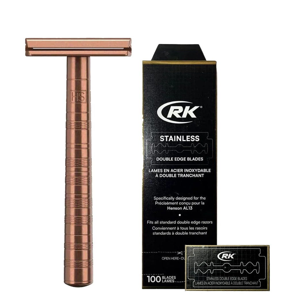 Henson Shaving AL13-M DE Safety Razor Copper & Blades Bundle