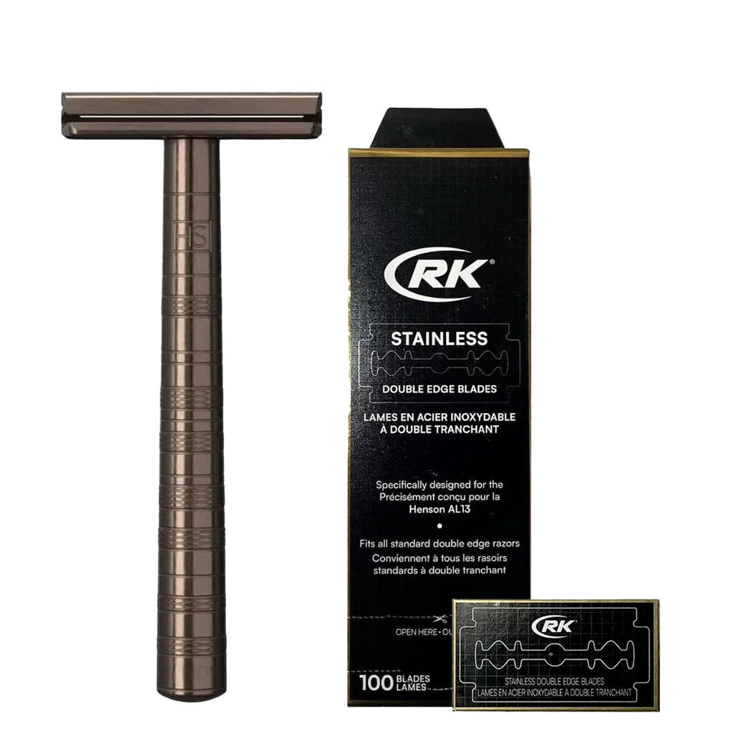 Henson Shaving AL13-M DE Safety Razor Tan & Blades Bundle