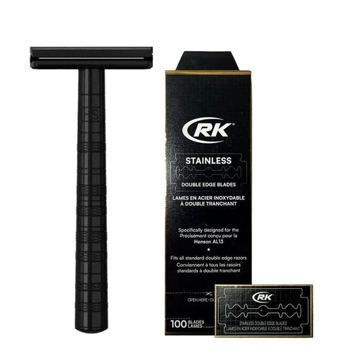 Henson Shaving AL13 DE Safety Razor Jet black & Blades Bundle