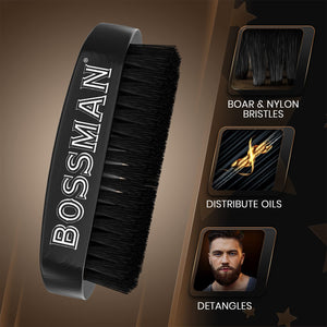 Bossman Hand Held Boar & Nylon Bristle Brush