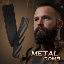 Load image into Gallery viewer, Bossman Metal Beard &amp; Moustache Comb with Leather Sleeve