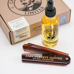 Captain Fawcett's Private Stock Beard Oil and Folding Pocket Beard Comb Gift Set